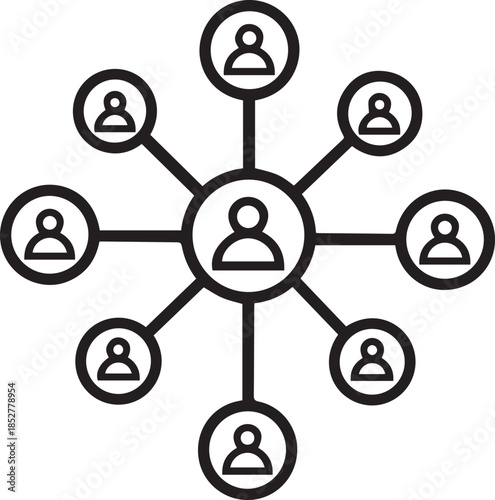 Central figure connected to multiple people in network diagram with clean background