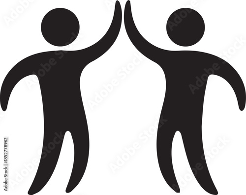 Two people high fiving in minimalist black and white illustration