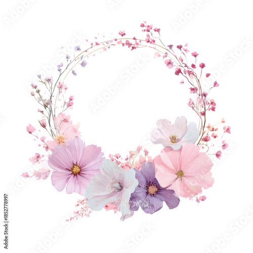 Floral wreath arrangement, isolated on white background and isolated on transparent background