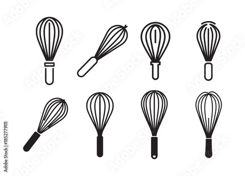 Set of Kitchen Whisk Manual Egg Beater Illustrations for Cooking and Bakery Graphic Designs