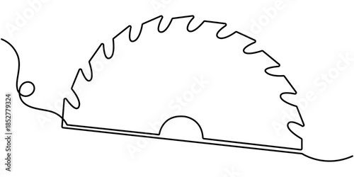 Saw Blade continuous one line drawing, of minimalism design, in outline illustration. 