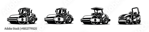 Construction vehicles collection, flat vector illustration with road rollers