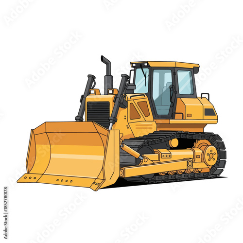 Modern bulldozer heavy-duty construction vehicle with tracked design and powerful blade for