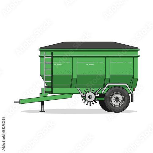 Industrial green mobile agricultural trailer with sturdy wheels and hitch for farm use