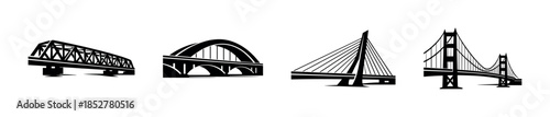 Bridge designs set, vector illustration, flat vector art of structures and architecture