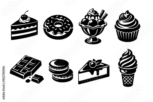 Dessert and pastry collection, flat vector illustration of sweets and treats