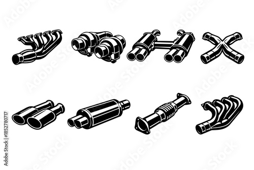 Car exhaust parts collection, automotive, flat vector illustration design