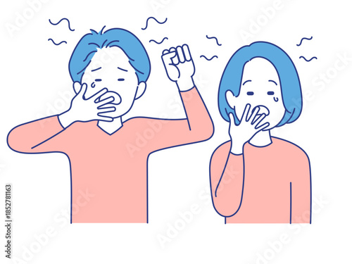 成人男女　表情　イラスト　眠い　ポーズ
