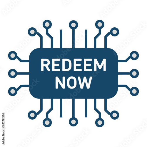 A digital chip with the words 'REDEEM NOW' evokes technology and prompt action.