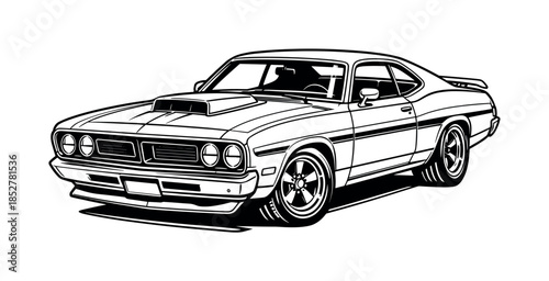 Classic muscle car, flat vector illustration, vintage automobile, retro vehicle