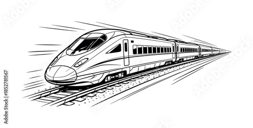 High speed train, locomotive, railway in motion, flat vector illustration