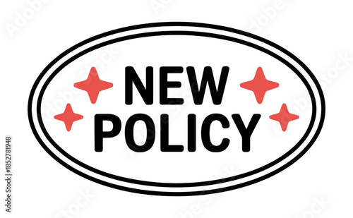 A new policy is announced with red stars and text within an oval shape.