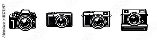 Retro camera collection, flat vector illustration, vintage photography icons