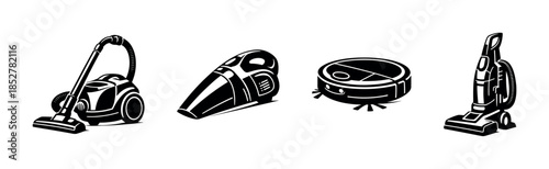 Vacuum cleaner collection, flat vector illustration, household appliances set
