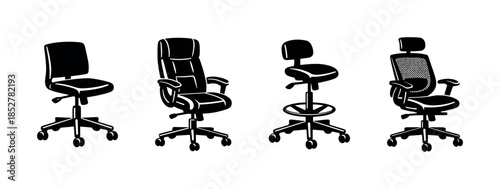 Office chairs, swivel seats, ergonomic design, flat vector illustration