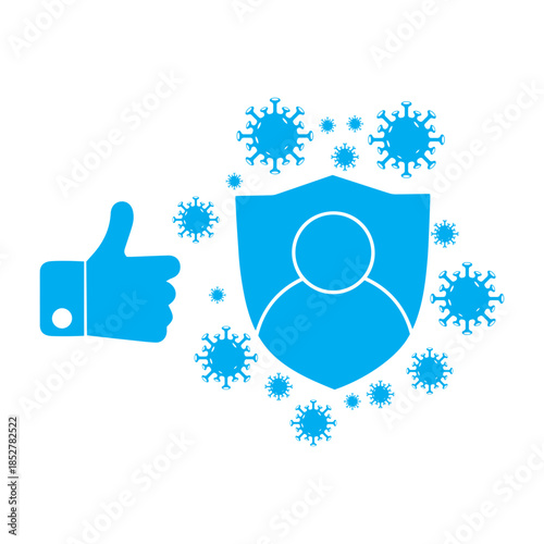 immune system concept, hygienic medical shield protecting from virus, vector graphic symbol on white background