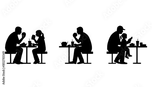 Family Eating Fast Food Silhouette