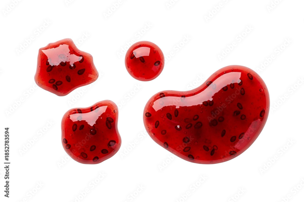Fototapeta premium Vibrant Red Berry Jam Drips on Transparent Background