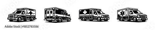 Ambulance vehicles collection, emergency medical services, flat vector illustration