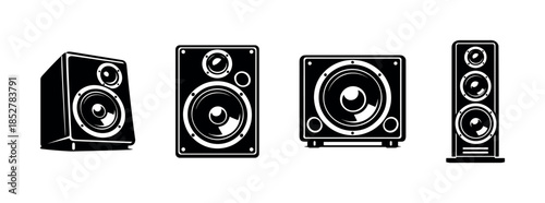 Speaker designs, sound systems in flat vector illustration, audio equipment set