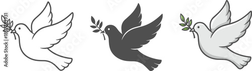 Three doves carrying olive branches, symbolizing peace and hope, isolated on white background a simple yet powerful representation of serenity and new beginnings