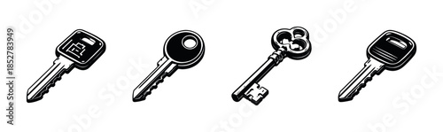 Key collection, flat vector illustration, lock, security, vintage design