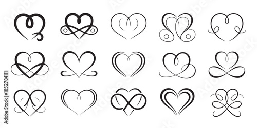 collection of elegant heart shape calligraphy vector elements for design