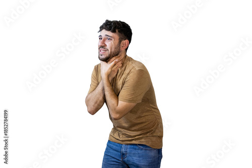 Slika na platnu Young man suffering from sore throat and choking. PNG