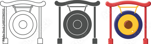 Vector illustration of a gong isolated on white background, a percussion instrument of east asian and southeast asian origin, used in orchestras and ceremonies