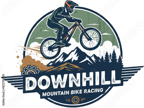 Mountain bike racing on a dirt track with riders jumping over hills at a remote location