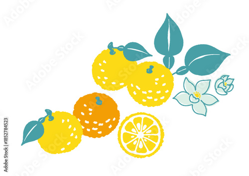 レトロ風のシンプルでポップな柚子のイラスト
