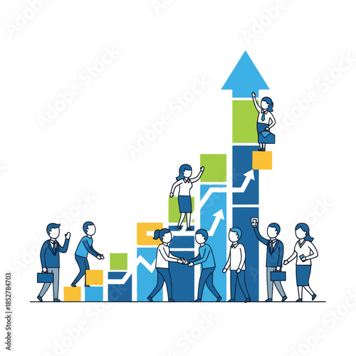 dynamic business teamwork illustrating growth and collaboration through colorful ascending blocks