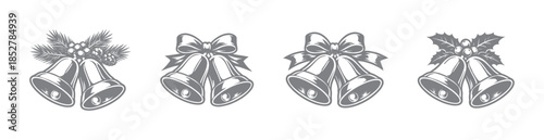 Christmas bells collection, festive designs, holiday decor, flat vector illustration