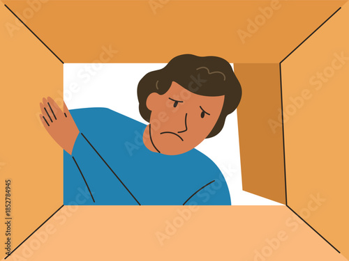 Man is disappointed with the poor delivery service, order box