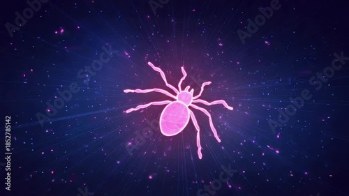 Abstract Pink Spider Graphic Neon Light Rays Dark Background Digital Art