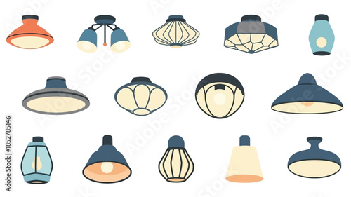 A colorful collection of various ceiling lights and lamp designs