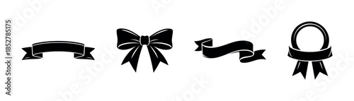 Decorative bows and ribbons, elegant designs, flat vector illustration