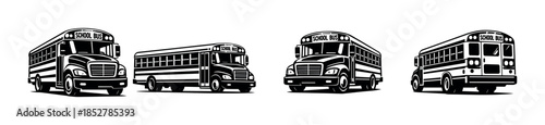 School bus designs, transportation vehicles, flat vector illustration collection