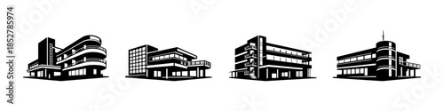 Modern building silhouettes, flat vector illustration, urban architecture designs