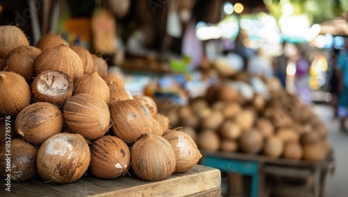 Wallpaper Mural Fresh Coconuts on Display at a Tropical Market Stall with One Cracked Open Shell Torontodigital.ca