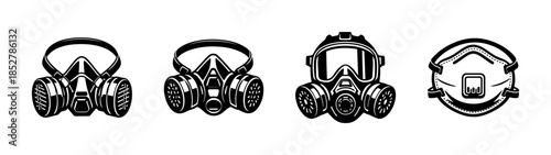 Gas masks collection, flat vector illustration, respirators, protective gear design