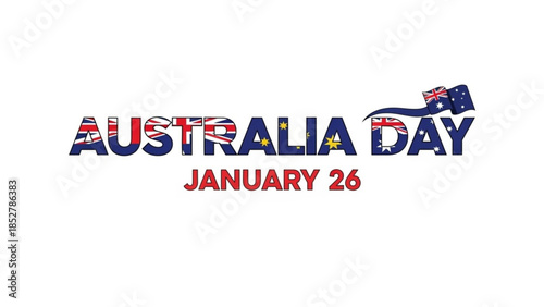 Australia Day January 26 text design featuring the Australian flag elements and stars perfect for national holiday celebrations and promotions