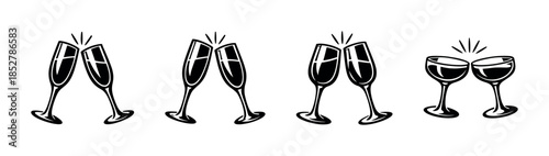 Cheers with champagne and wine glasses, flat vector illustration