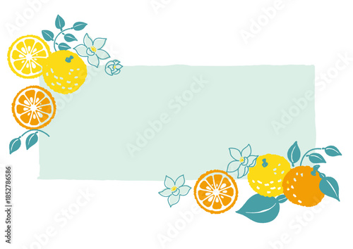 レトロ風のシンプルでポップな柚子のイラスト　四角いフレーム