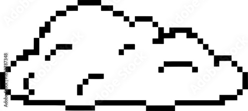 Pixel cloud illustration in minimalist retro black and white 8 bit weather icon, simple digital sky element for vintage interfaces