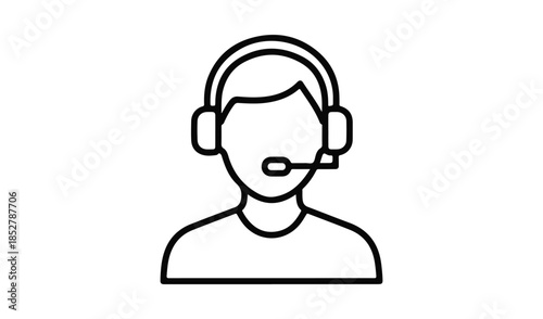 Male customer support agent outline icon with headset, call center assistant and professional helpdesk service