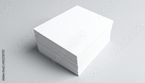 Stack of blank white papers arranged neatly on a gray surface for various tasks and uses in creative projects