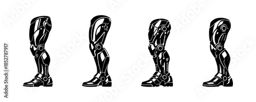 Cybernetic leg prosthetics, robotic limbs, flat vector illustration design