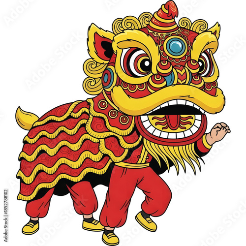 Cute and decorative vector lion dance