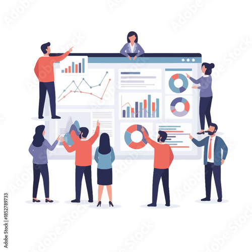 dynamic business analysis team collaborating on data visualization and strategic planning in a